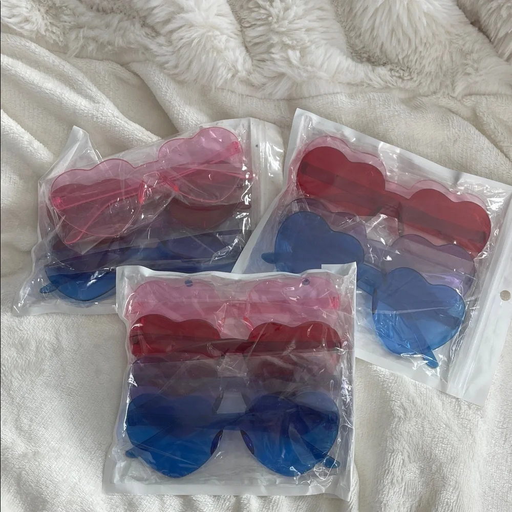 Set of 12 Heart-Shaped Sunglasses red blue purple pink rimless nwt